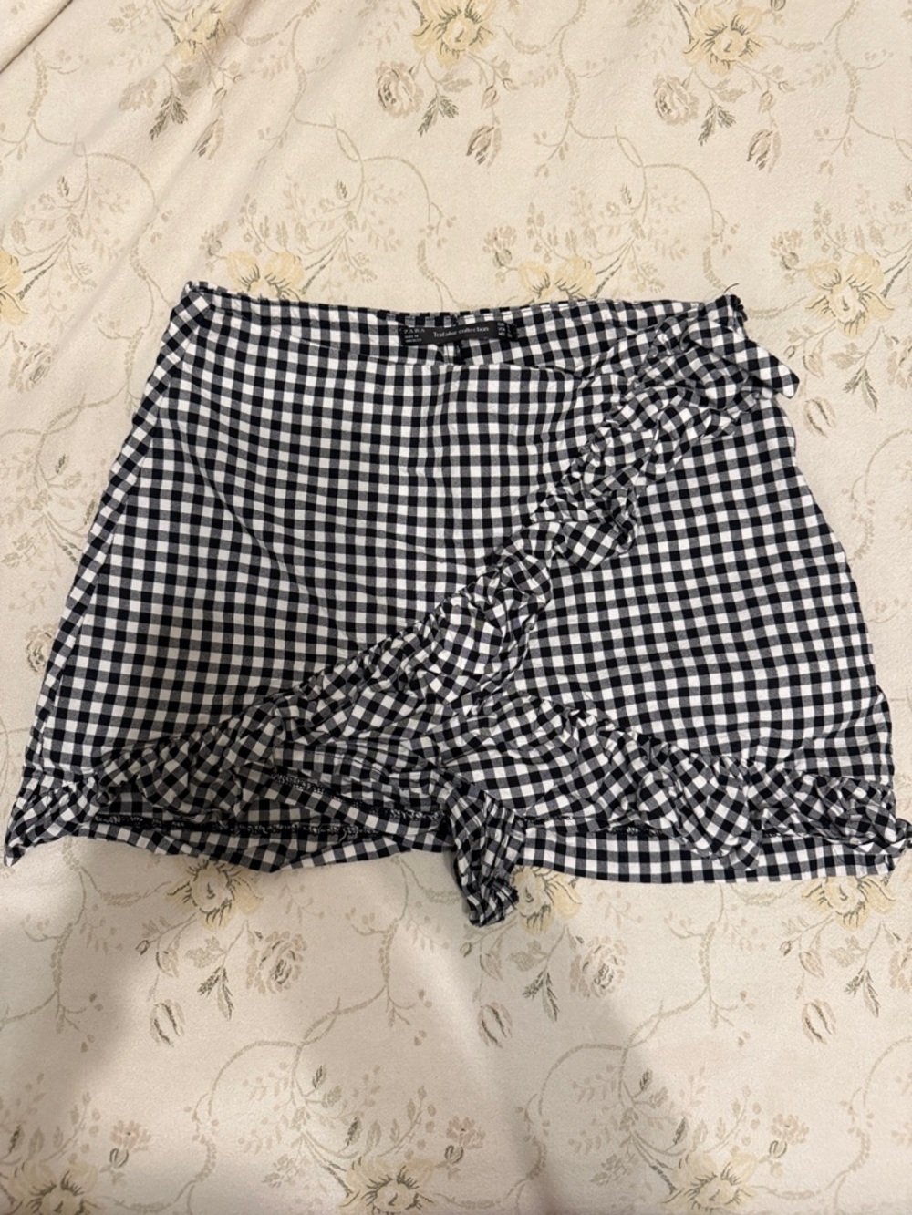 Zara Black and White Gingham Ruffle Wrap Shorts